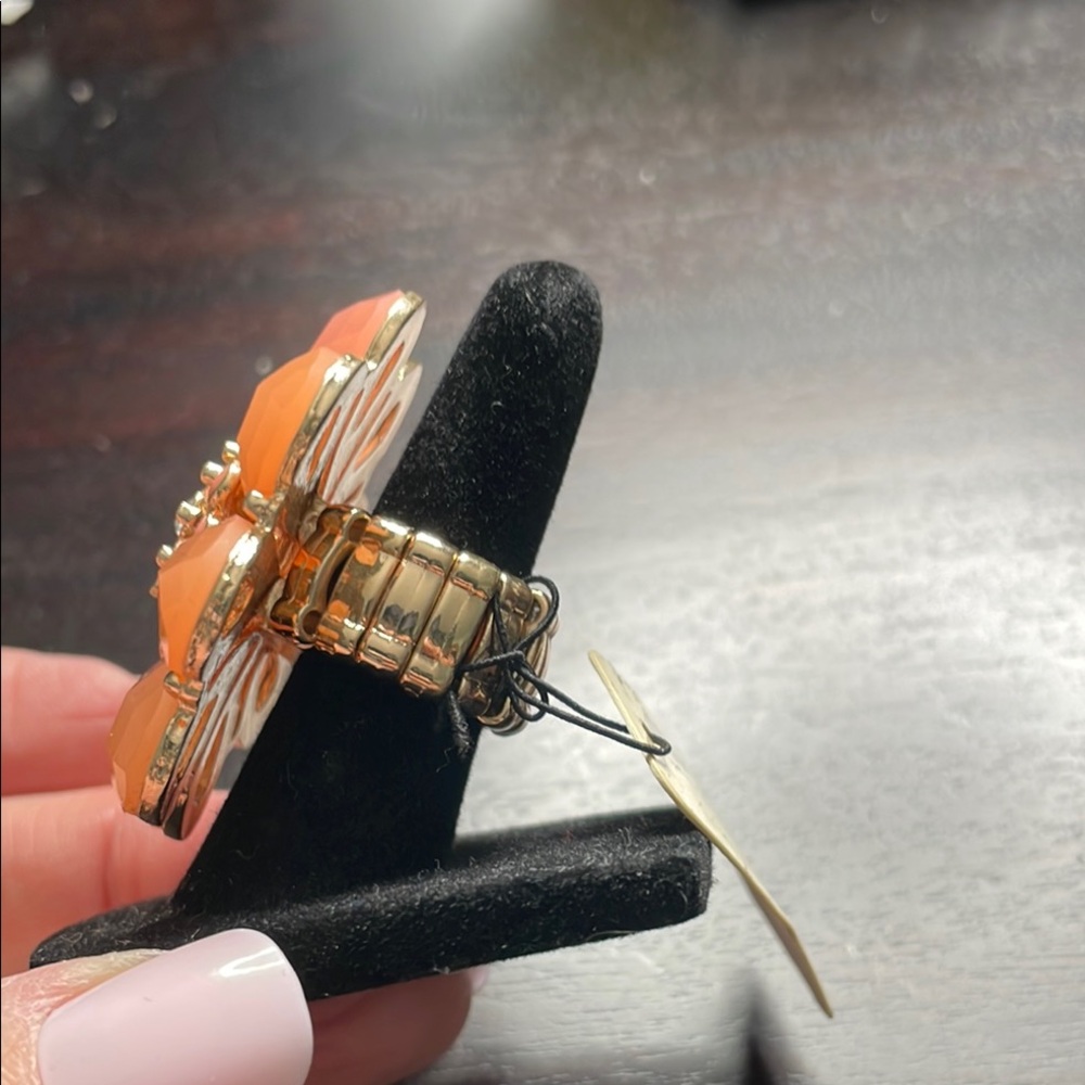 Gold and Orange Floral Ring with Dimensional Bloom - Picture 2 of 5